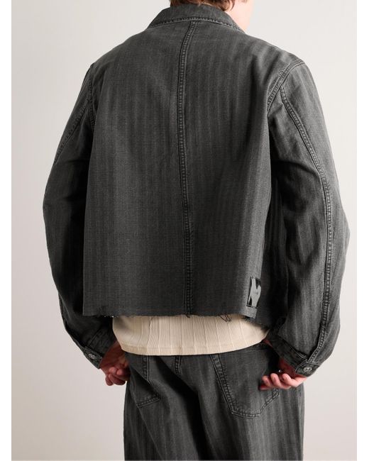 Our Legacy Gray Rebirth Frayed Striped Denim Jacket for men