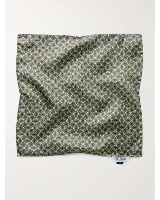 De Petrillo Green Printed Silk-Twill Pocket Square for men