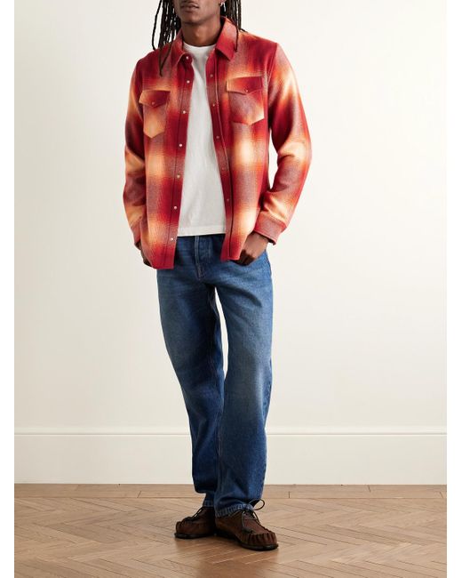 God's True Cashmere Red Checked Cashmere Shirt for men