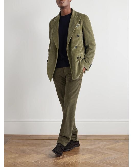 Massimo Alba Green Mauko Straight-Leg Prince Of Wales Checked Cotton-Blend Corduroy Suit Trousers for men