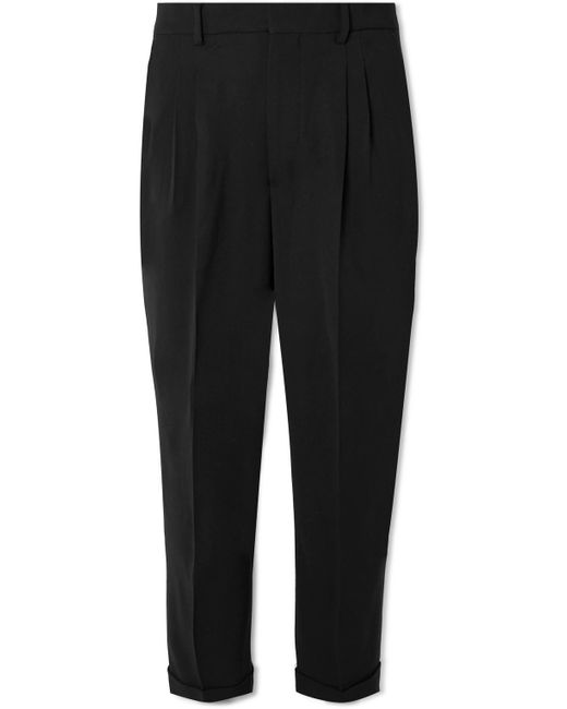 AMI Black Tapered Cropped Pleated Twill Trousers for men