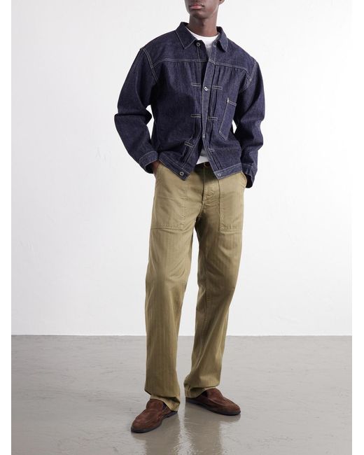 Fortela Natural Newfatigue Straight-Leg Cotton-Herringbone Trousers for men