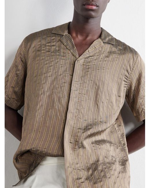 Orlebar Brown Brown Maitan Villa Camp-Collar Striped Woven Shirt for men