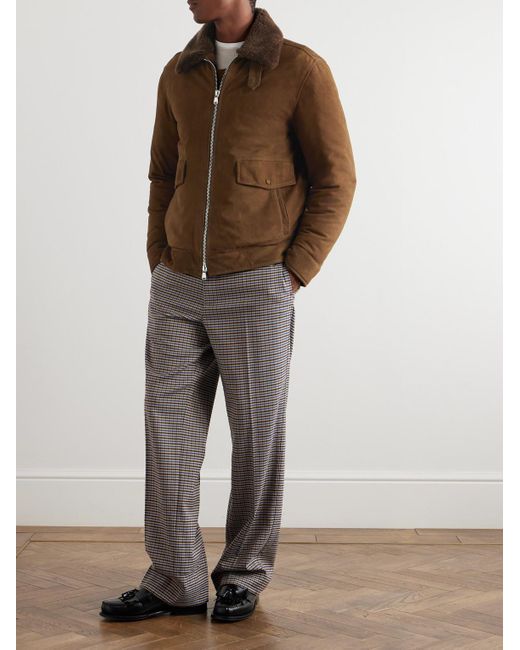 Valstar Brown Shearling-Trimmed Suede Down Jacket for men