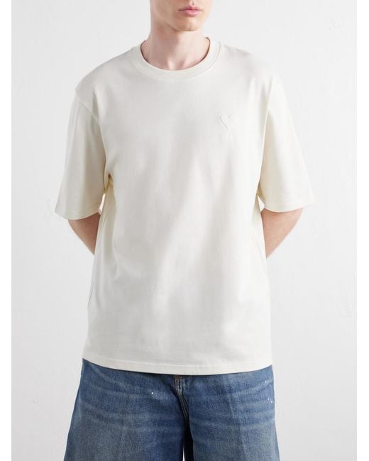 AMI White Logo-Embroidered Cotton-Jersey T-Shirt for men