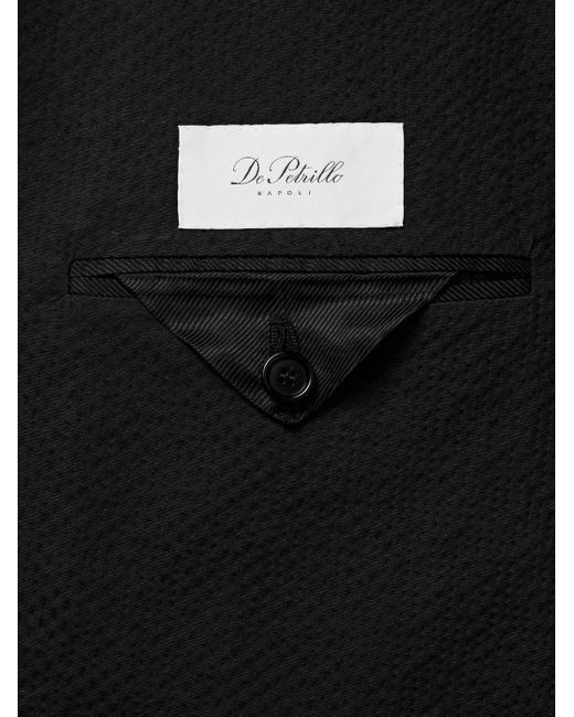 De Petrillo Black Vesuvio Slim-Fit Double-Breasted Cotton-Blend Seersucker Suit Jacket for men