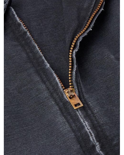 SAINT Mxxxxxx Blue Corduroy-Trimmed Logo-Embroidered Distressed Cotton-Canvas Jacket for men