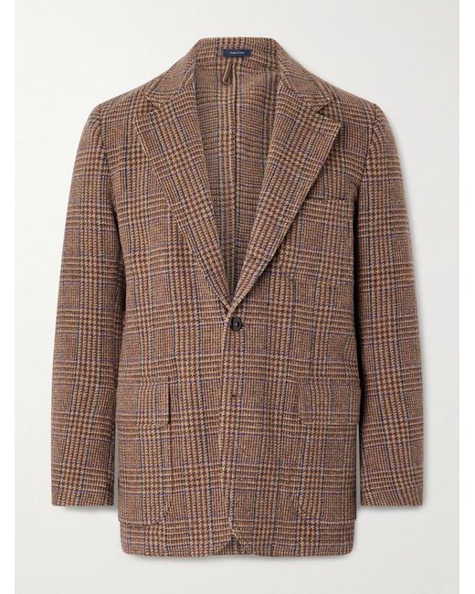 Drake's Brown Mk. Vii Games Unstructured Prince Of Wales Checked Virgin Wool Blazer for men