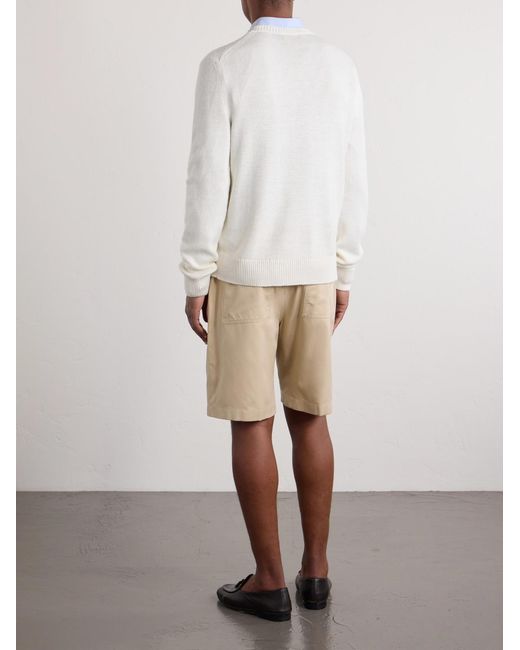 Ralph Lauren White Polo Bear Logo-Appliquéd Leather-Trimmed Knitted Silk And Linen-Blend Sweater for men