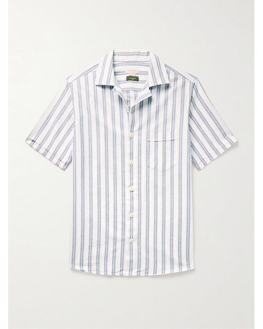 Slowear Blue Glanshirt Camp-Collar Striped Cotton Oxford Shirt for men