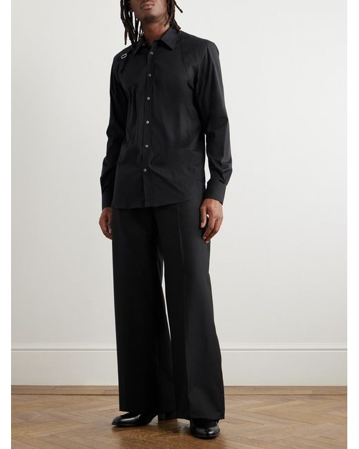 McQueen Black Slim-Fit Harness-Detailed Stretch-Cotton Shirt for men