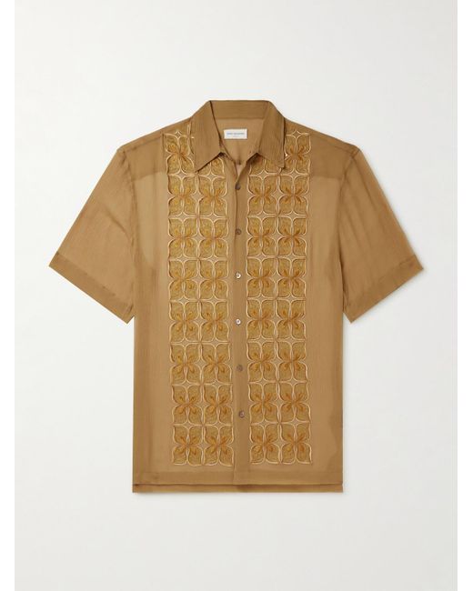 Dries Van Noten Hemd aus Seidenkrepon mit Stickereien in Natural für Herren