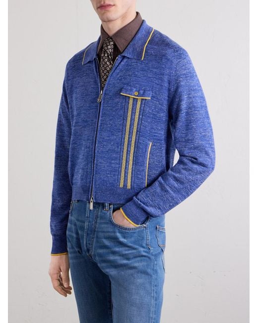 Mouliné Zip-Up Cardigan di Versace in Blue da Uomo