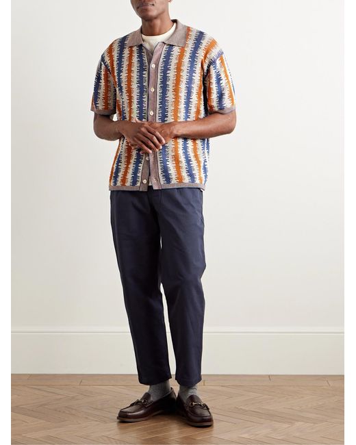 Piacenza 1733 Blue Striped Silk And Linen-Blend Jacquard Shirt for men