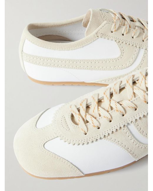 Dries Van Noten White Suede-Trimmed Leather Sneakers for men