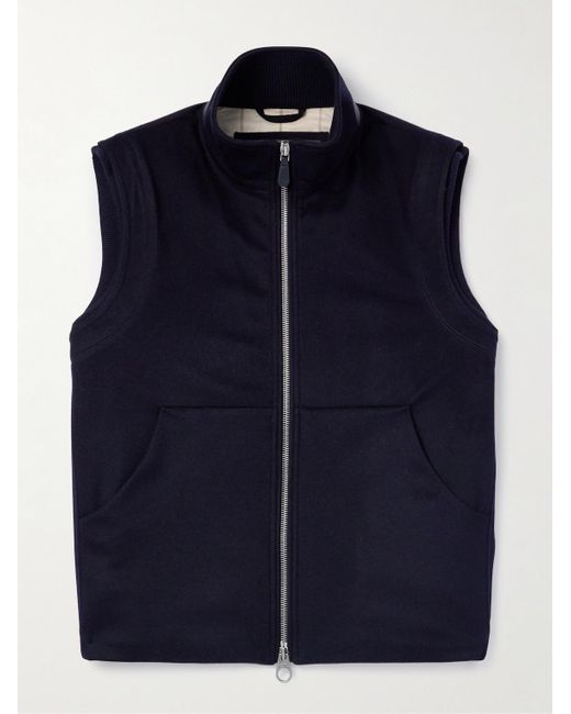 Loro Piana Blue Ume Leather-trimmed Cashmere Zip-up Gilet for men