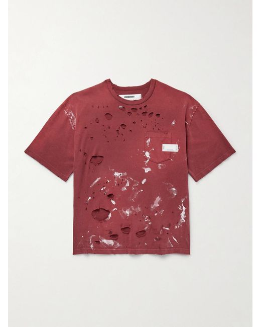 Neighborhood Savage Distressed Paint-Splattered Cotton-Jersey T-Shirt for men