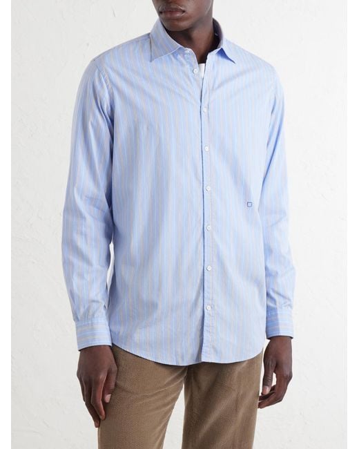 Massimo Alba Blue Genova Striped Cotton-Poplin Shirt for men