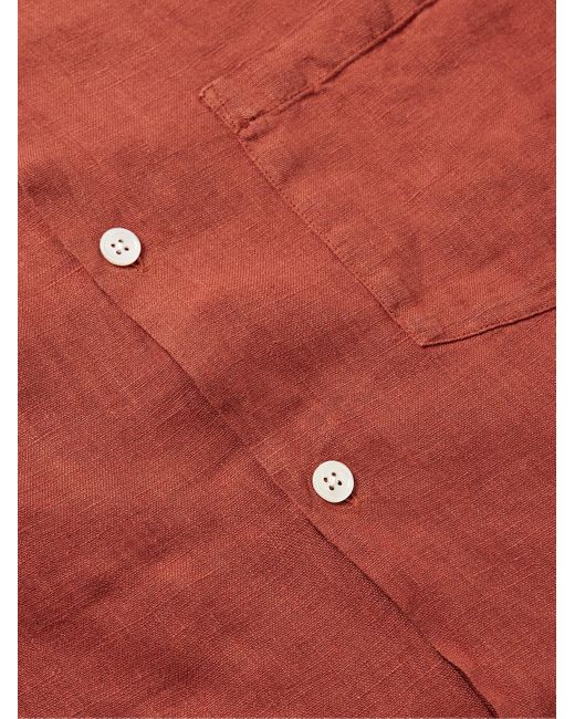 Portuguese Flannel Red Camp-Collar Linen Shirt for men