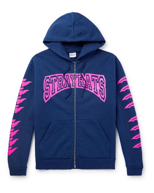 Stray Rats Blue Logo-print Cotton-jersey Zip-up Hoodie for men