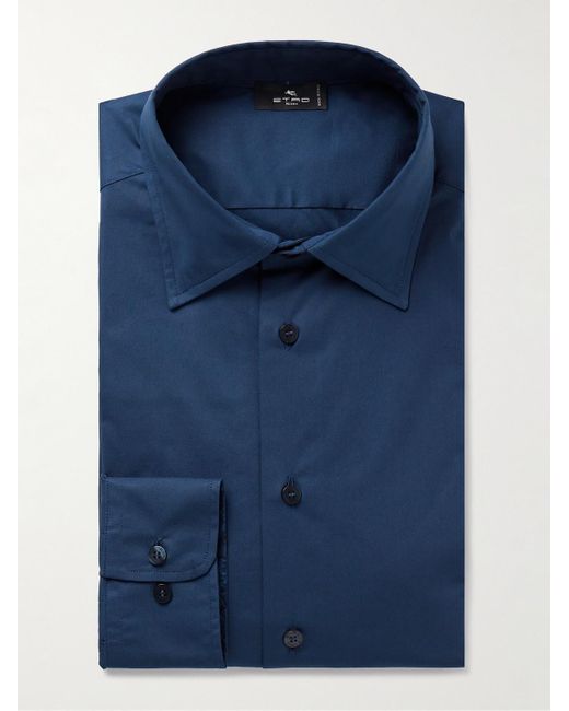 Camicia slim-fit in popeline di misto cotone di Etro in Blue da Uomo