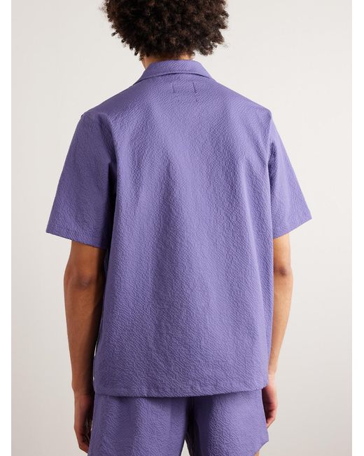 Howlin' By Morrison Purple Camp-Collar Stretch-Cotton Seersucker Shirt for men