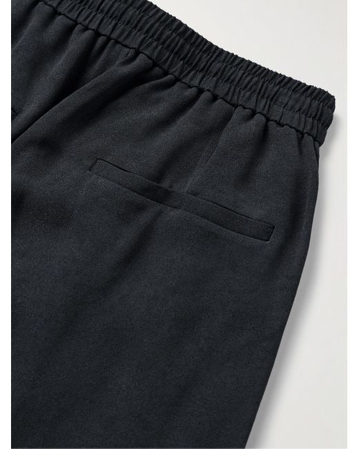 Amomento Black Straight-leg Pleated Striped Peached-crepe Drawstring Trousers for men