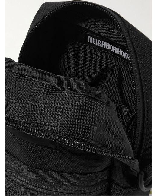 Neighborhood Black Vertical Mini Logo-appliquéd Mesh-trimmed Cordura® Messenger Bag for men