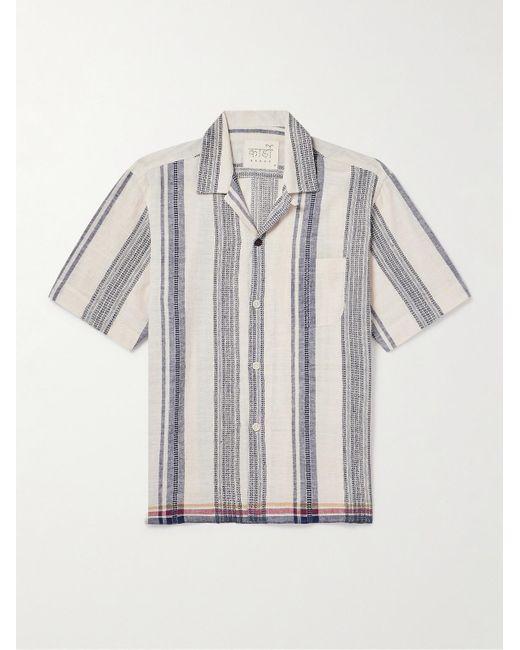 Kardo White Ayo Convertible-collar Striped Embroidered Cotton Shirt for men