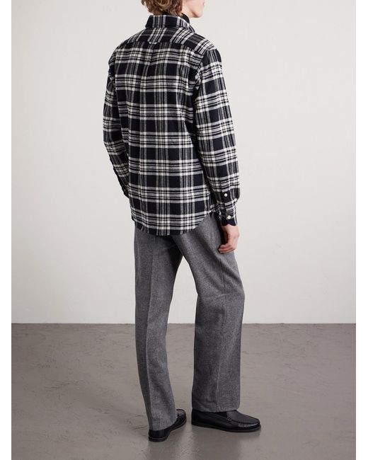 Drake's Black Checked Cotton-Flannel Shirt for men