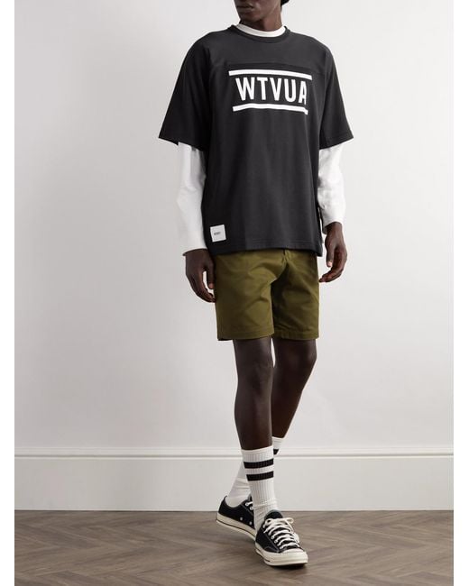 (w)taps Black Printed Cotton-Blend Jersey T-Shirt for men