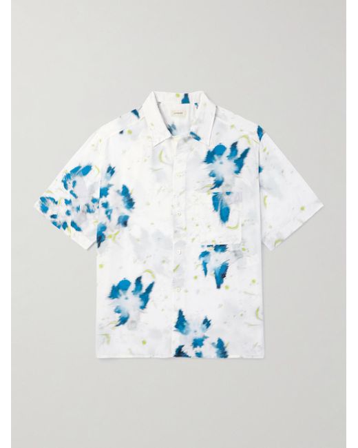 Lemaire Blue Cutaway-collar Floral-print Satin Shirt for men