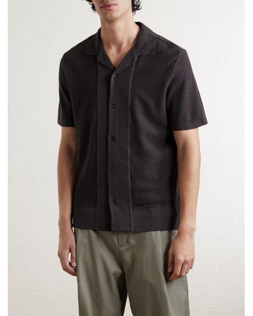 Mr P. Black Camp-Collar Linen And Organic Cotton-Blend Shirt for men