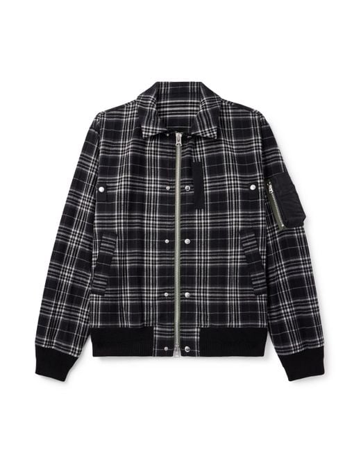 Sacai Black Nylon-trimmed Padded Checked Cotton-flannel Blouson Jacket for men