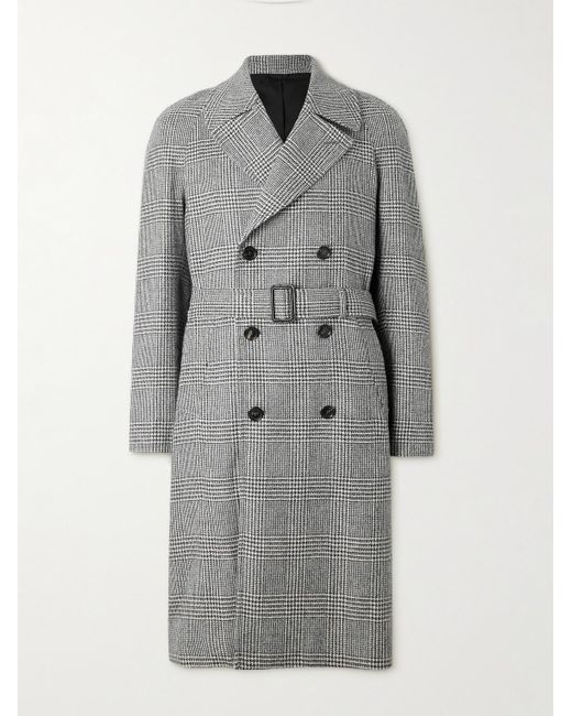 De Petrillo Gray D'avalos Double-breasted Prince Of Wales Checked Alpaca Overcoat for men