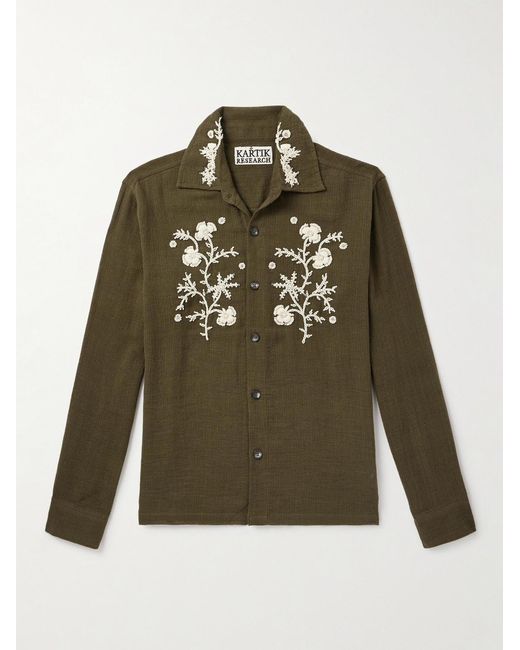 Kartik Research Green Embroidered Cotton Shirt for men