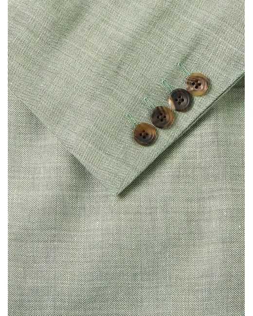 Richard James Green Hepworth Double-Breasted Herringbone Linen And Wool-Blend Suit Jacket for men