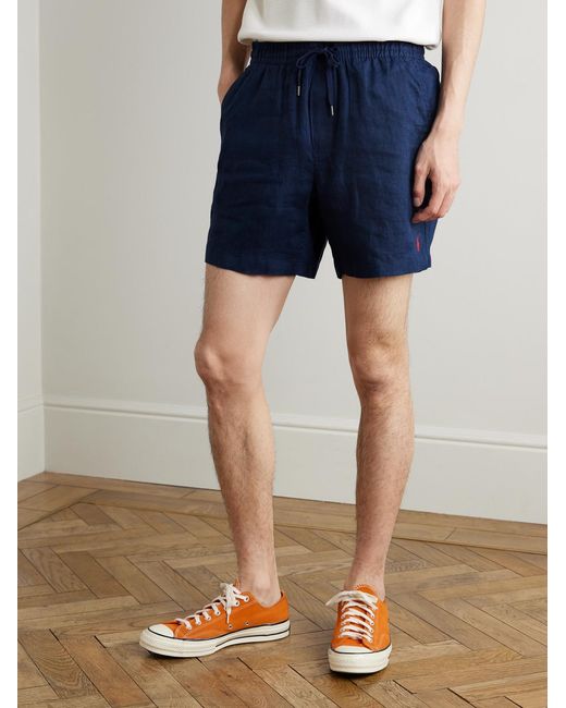 Polo Ralph Lauren Blue Prepster Straight-Leg Logo-Embroidered Linen Drawstring Shorts for men