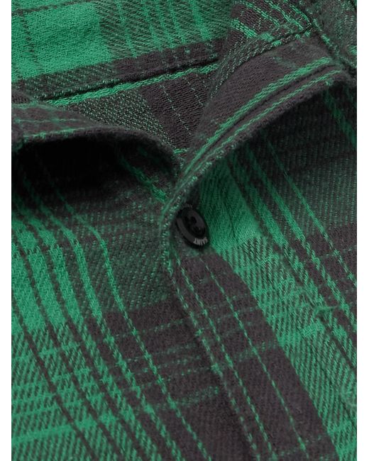 SAINT Mxxxxxx Green Distressed Checked Cotton-Flannel Shirt for men