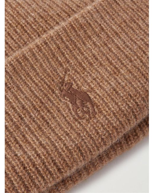 Polo Ralph Lauren Brown Logo-embroidered Ribbed Cashmere Beanie for men