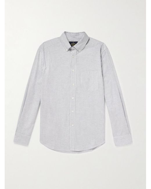 Portuguese Flannel White Button-Down Collar Striped Brushed-Cotton Oxford Shirt for men