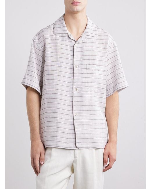 Eleventy White Striped Linen Shirt for men