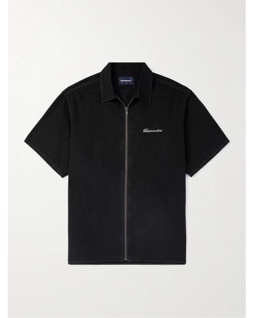 Thisisneverthat Black Logo-embroidered Cotton-canvas Overshirt for men