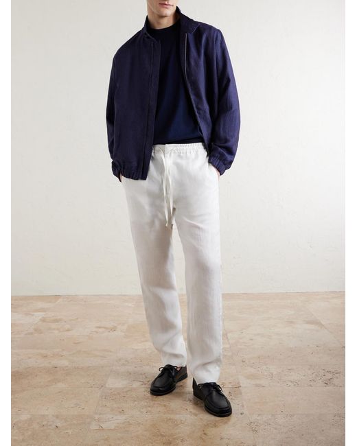 Canali Blue Linen Bomber Jacket for men