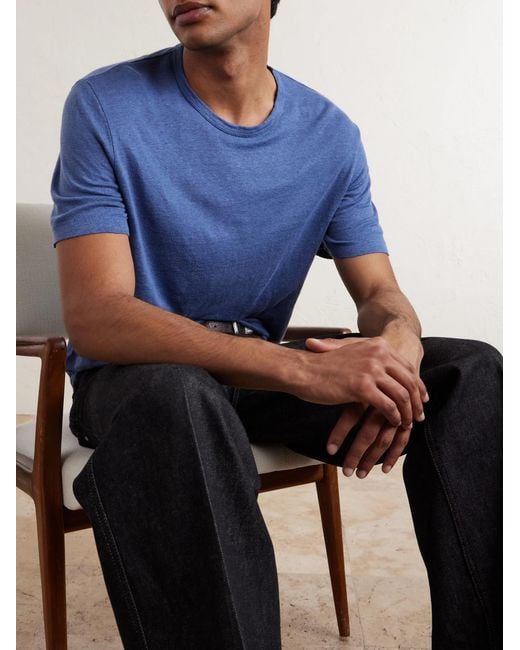 Hartford Blue Linen-Jersey T-Shirt for men