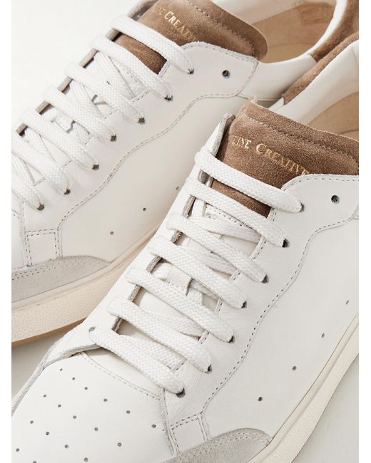 Officine Creative White The Answer 001 Distressed Suede-Trimmed Leather Sneakers for men