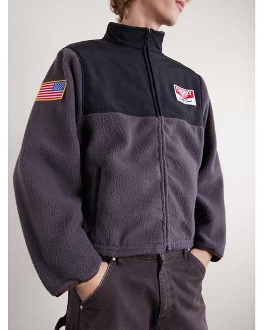 CHERRY LA Blue Cropped Logo-appliquéd Shell-panelled Fleece Jacket for men