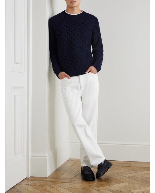 Cable-Knit Merino Wool Sweater di Mr P. in Blue da Uomo
