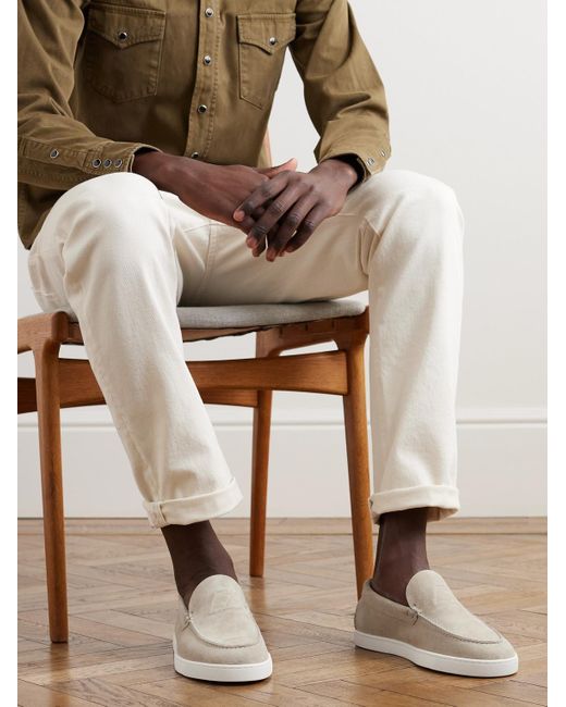 Christian Louboutin Natural Varsiboat Logo-Embossed Suede Loafers for men