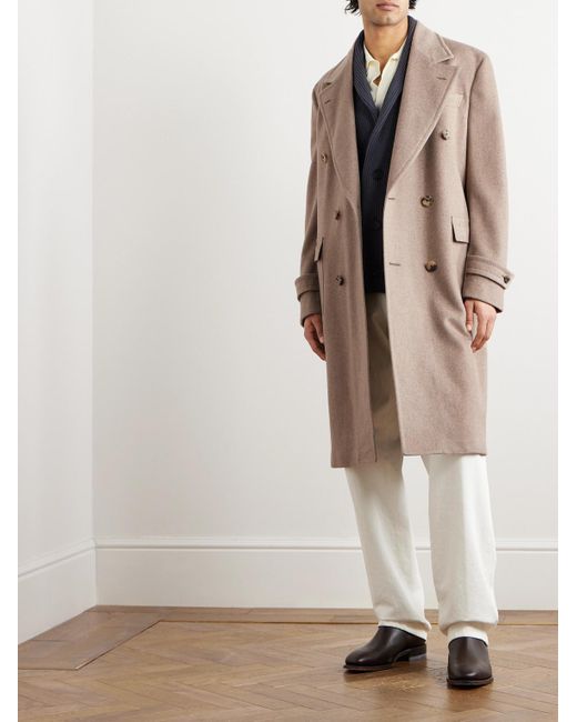 Thom Sweeney Natural Double-breasted Cashmere Coat for men